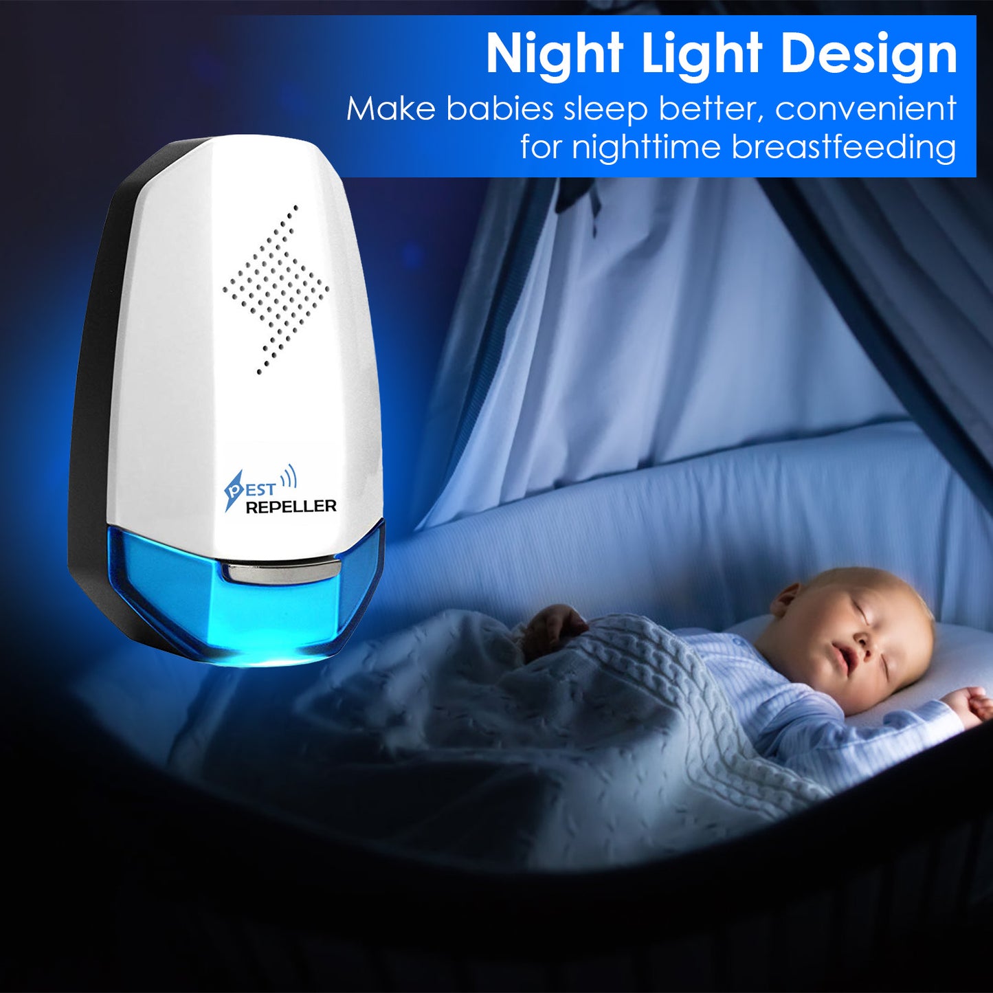 Ultrasonic Pest Repeller with Night Light - 2 Pack