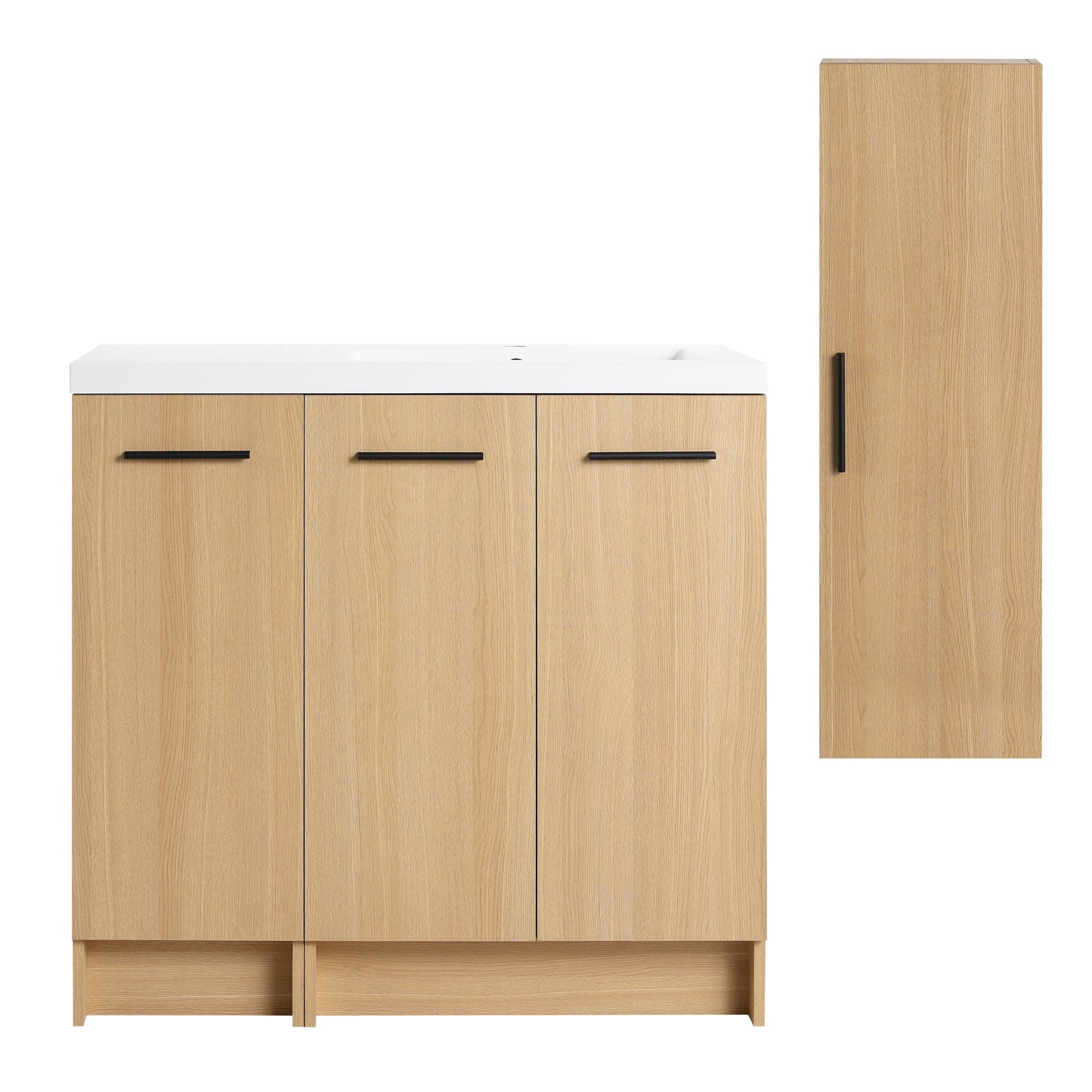 36" Freestanding Bathroom Vanity Set with Linen Cabinet - Light Oak