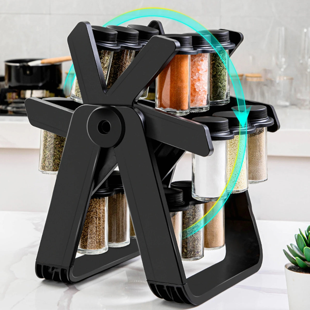 Rotating Kitchen Storage Rack Ferris Wheel Seasoning Organizer No Punching