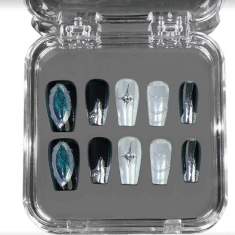 Women's Nail Art Kit with Four Eight-Pointed Star Designs - Long T & XS-L Sizes
