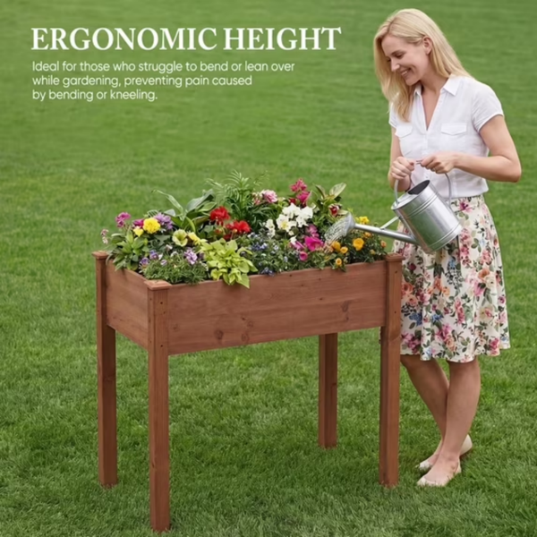 Cedar Garden Bed with Non-Woven Liner and Drainage - 48x24x30 Inch Outdoor Plant Container