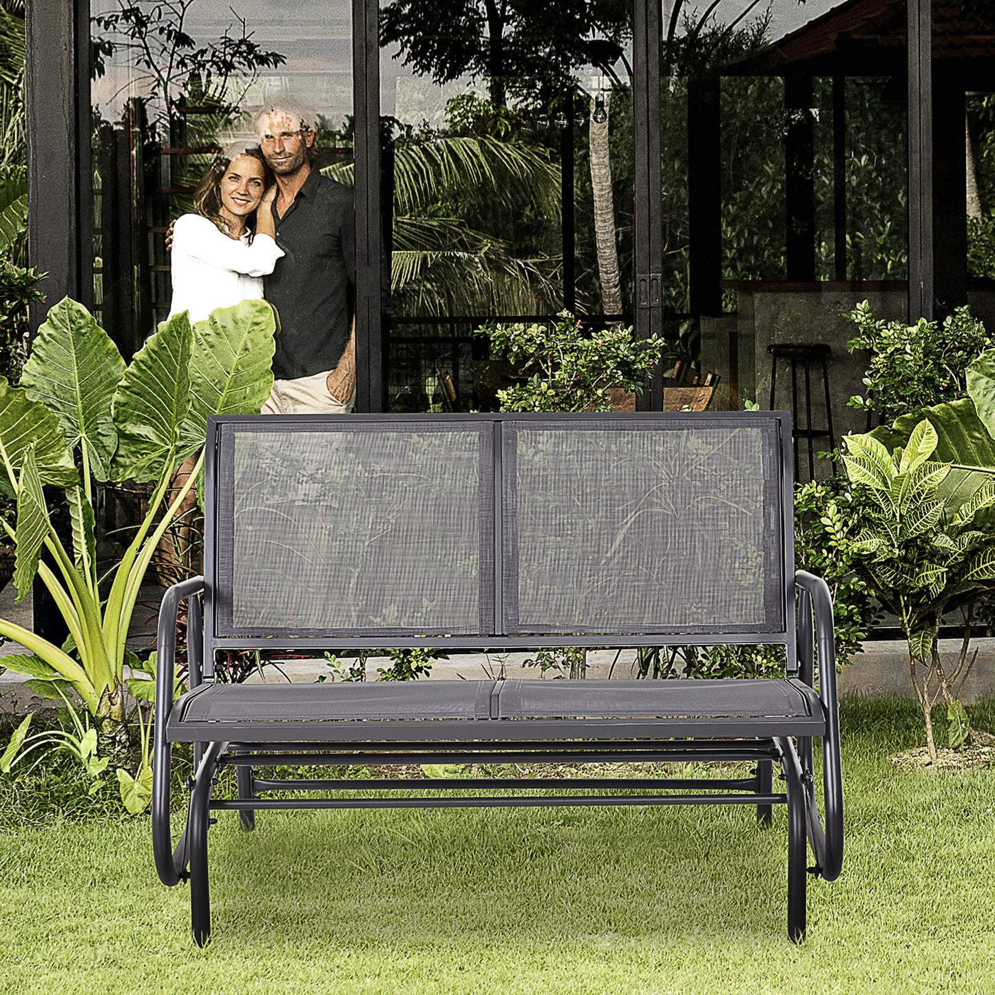 2-Person Outdoor Glider Bench Rocking Chair - Grey