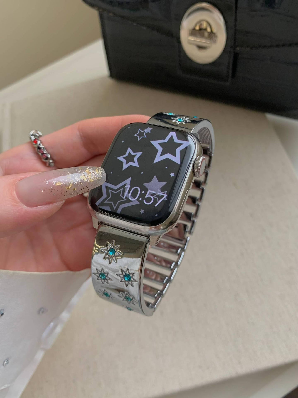 Fashionable Apple Watch Band - Metal Strap with Diamond Accents
