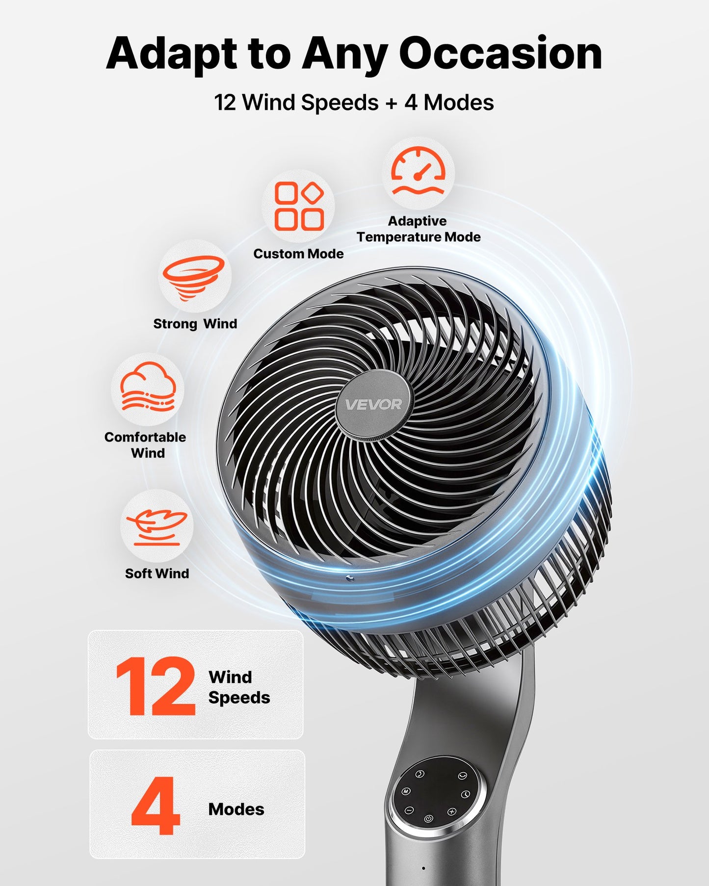 Black 9-Inch Oscillating Pedestal Fan with Remote, 12 Speeds & 4 Modes
