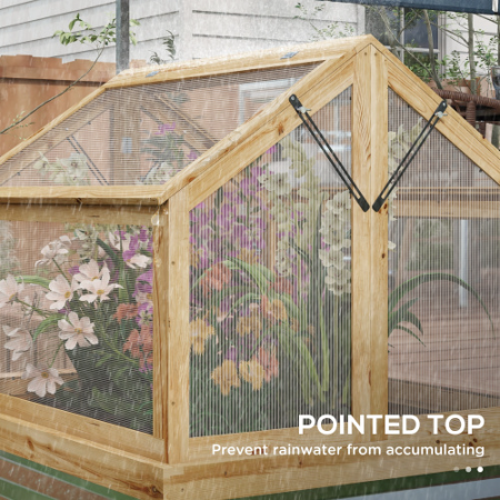 Raised Garden Bed with Polycarbonate Greenhouse - Wooden Cold Frame 35.5x31.5x36 Natural