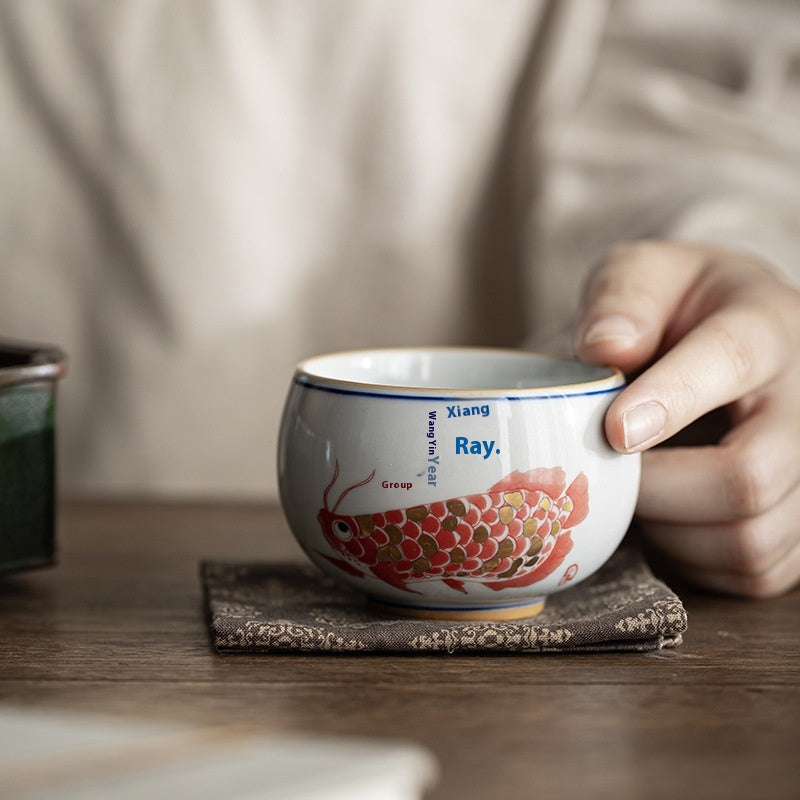 Chinese Style Ceramic Tea Cup Set with Multiple Variants - Retro Fish Design