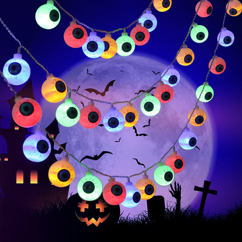 Halloween Ghost Eyeballs LED String Light Set - Battery Powered, Green 10 Lights