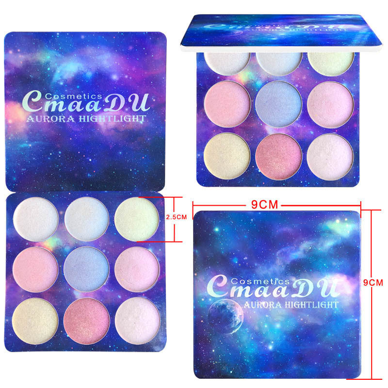 High Gloss 9-Color Eye Shadow Disc Set with Polarized Repair Powder