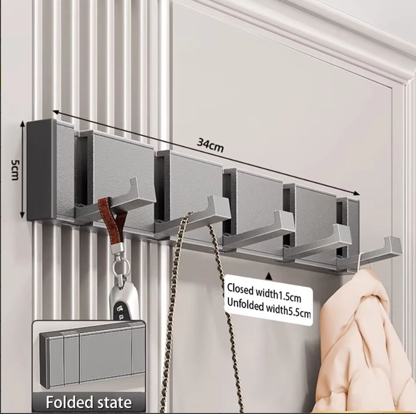 Light Luxury Gray Aluminum Alloy Adhesive Wall Hooks with 5 Hooks