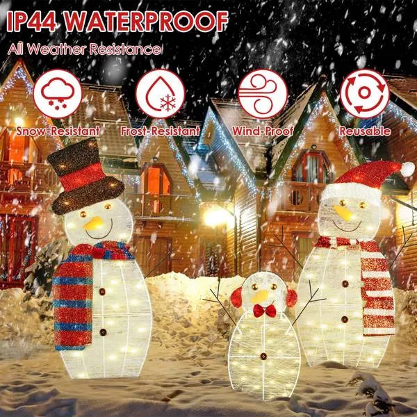 Pre-Lit 30-Inch 2D Snowman Family Christmas Yard Decorations