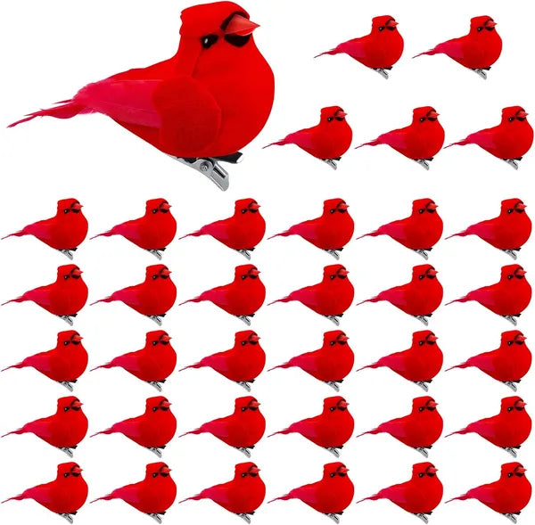 36 Pcs Red Cardinal Mini Ornaments with Clip for Christmas Tree