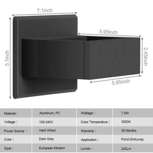 Outdoor Wall Sconce LED Porch Light Waterproof Up/Down Wall Lamp - Modern IP54 Fixture