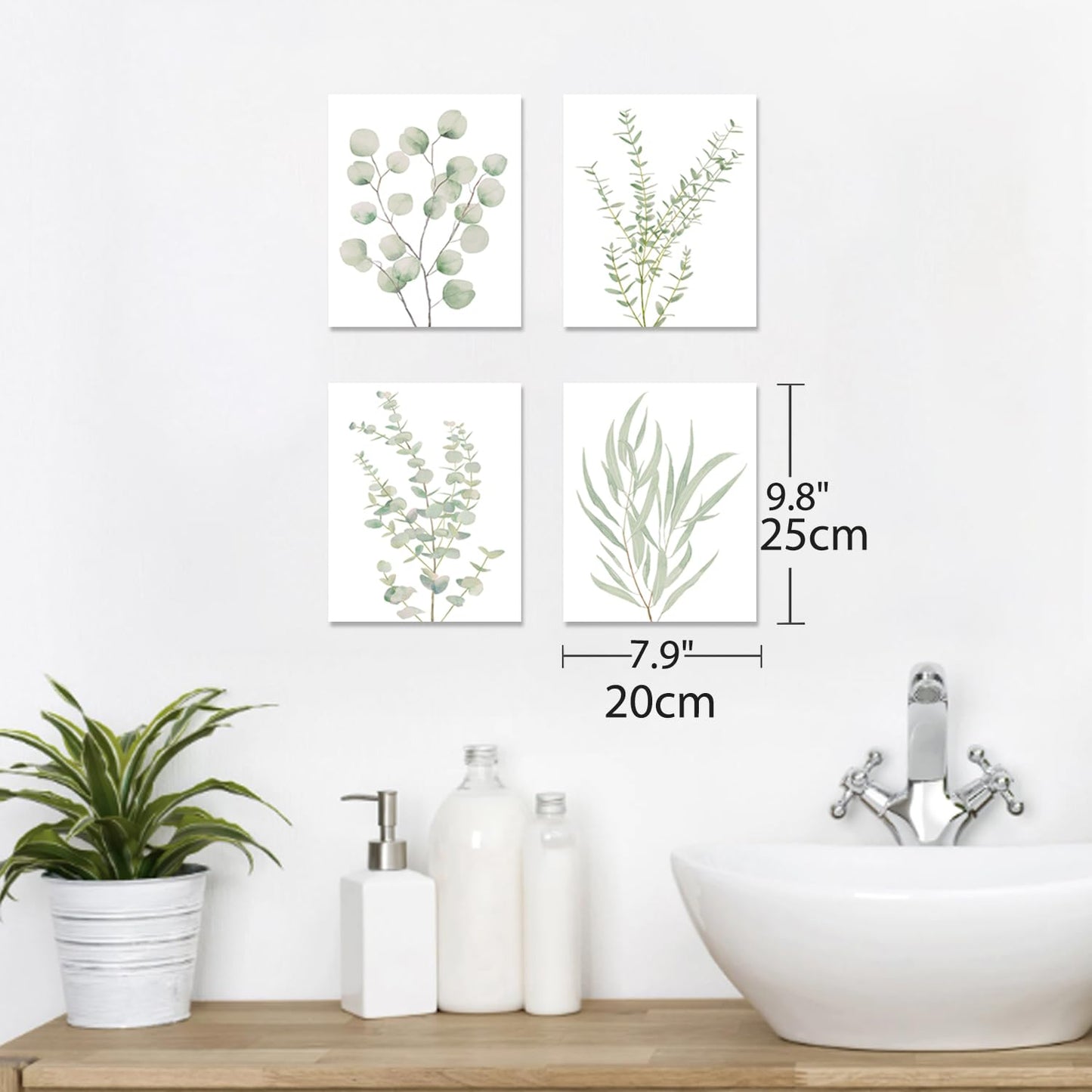 Botanical Plant Canvas Wall Art Set - 4 Framed Prints, 8x10in