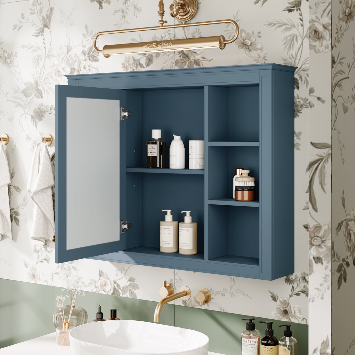 35'' x 28'' Wall Mounted Bathroom Storage Cabinet with Mirror - Indigo Blue