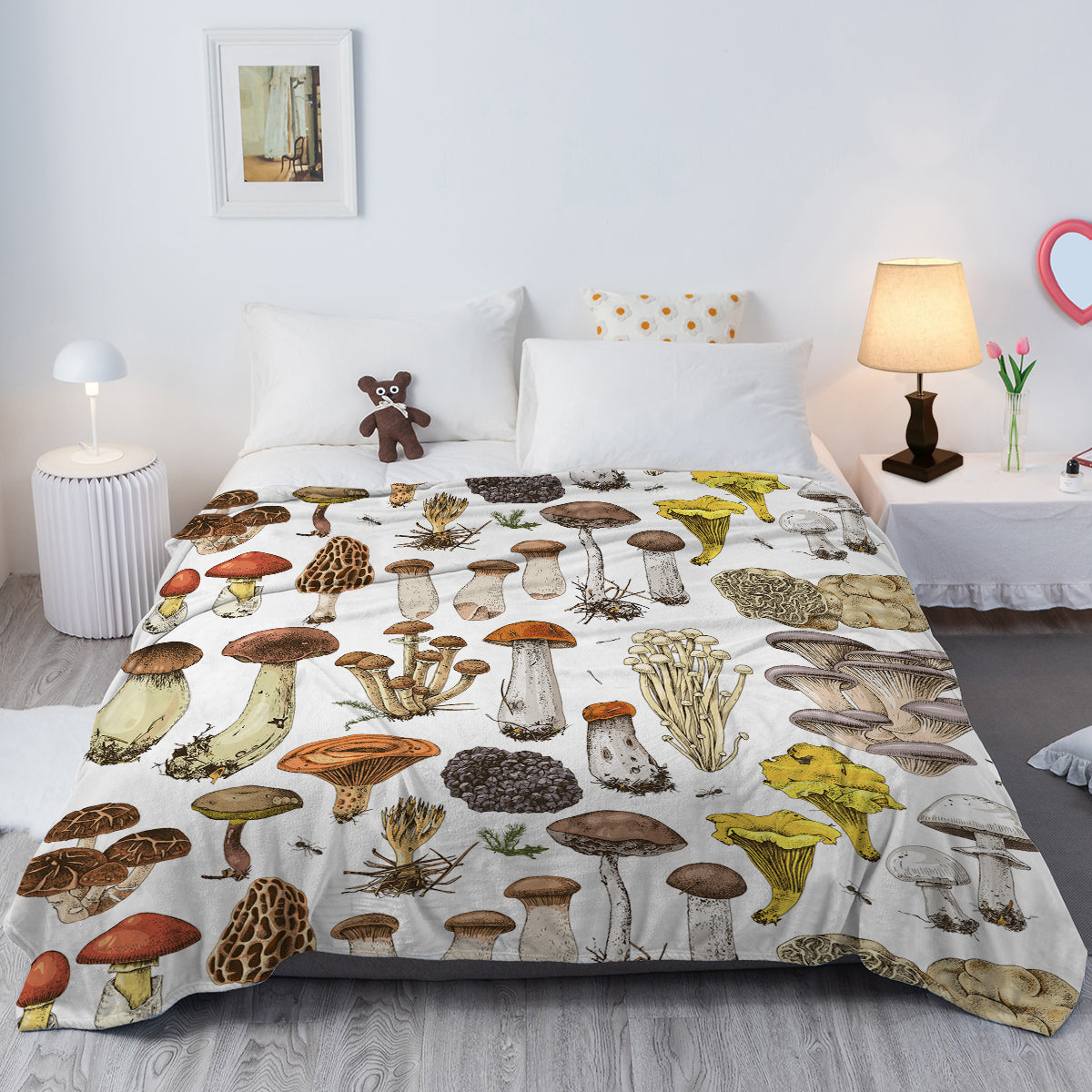 Mushroom Flannel Fleece Throw Blanket - Soft Lightweight Plush Bed Couch Cover