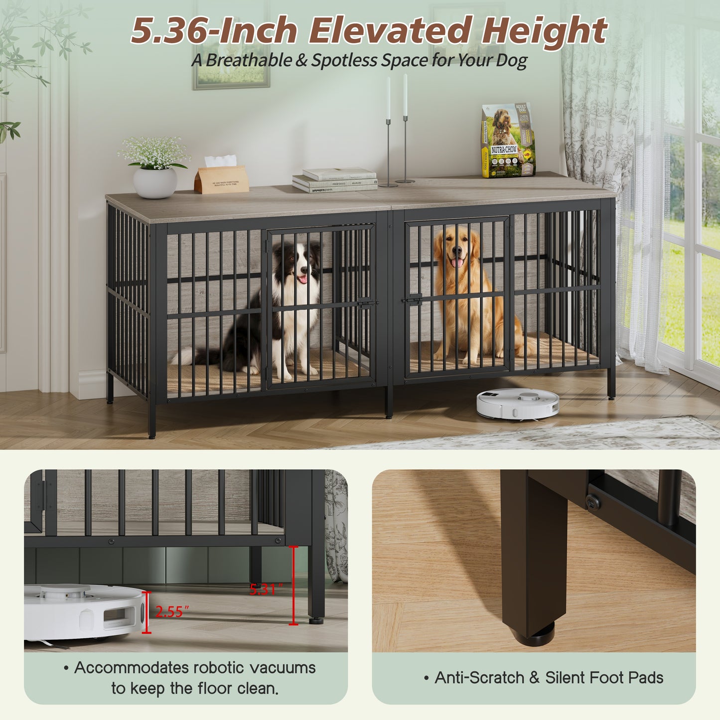 80 Dog Crate End Table, Heavy Duty 2-Door Indoor Pet Kennel,