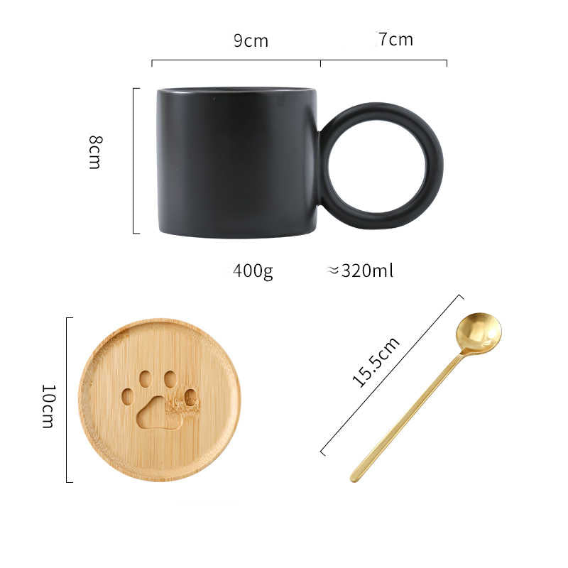 Ceramic Coffee Mug with Spoon & Coaster - Nordic Style, Multiple Colors