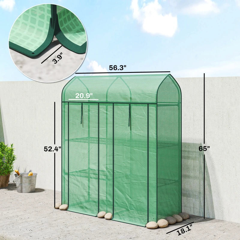 Portable Mini Greenhouse with Three-Tier Plant Shelf - Green