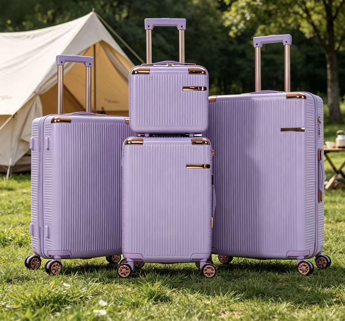 4-Piece Lightweight Hard Luggage Set with 360° Wheels - Purple