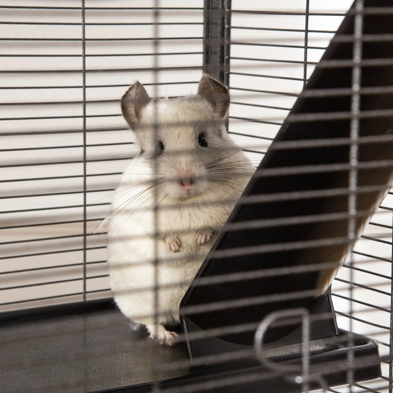 Small Animal Cage with Wheels, Multi-Tier Ferret and Chinchilla Habitat - Gray