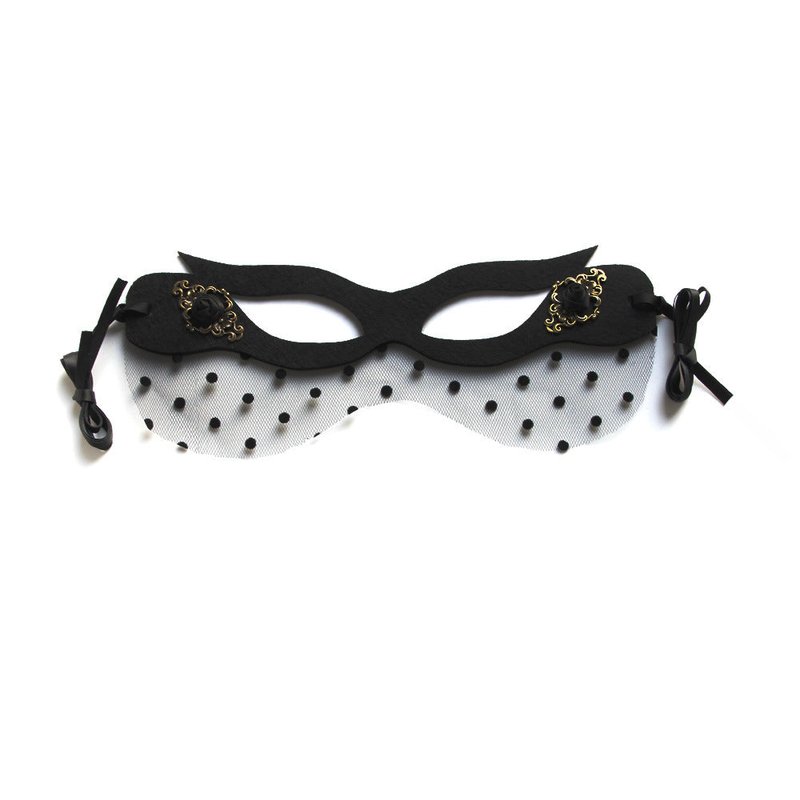 Half Face Mask for Carnival Party Costume Cosplay - Black Felt with Ribbon