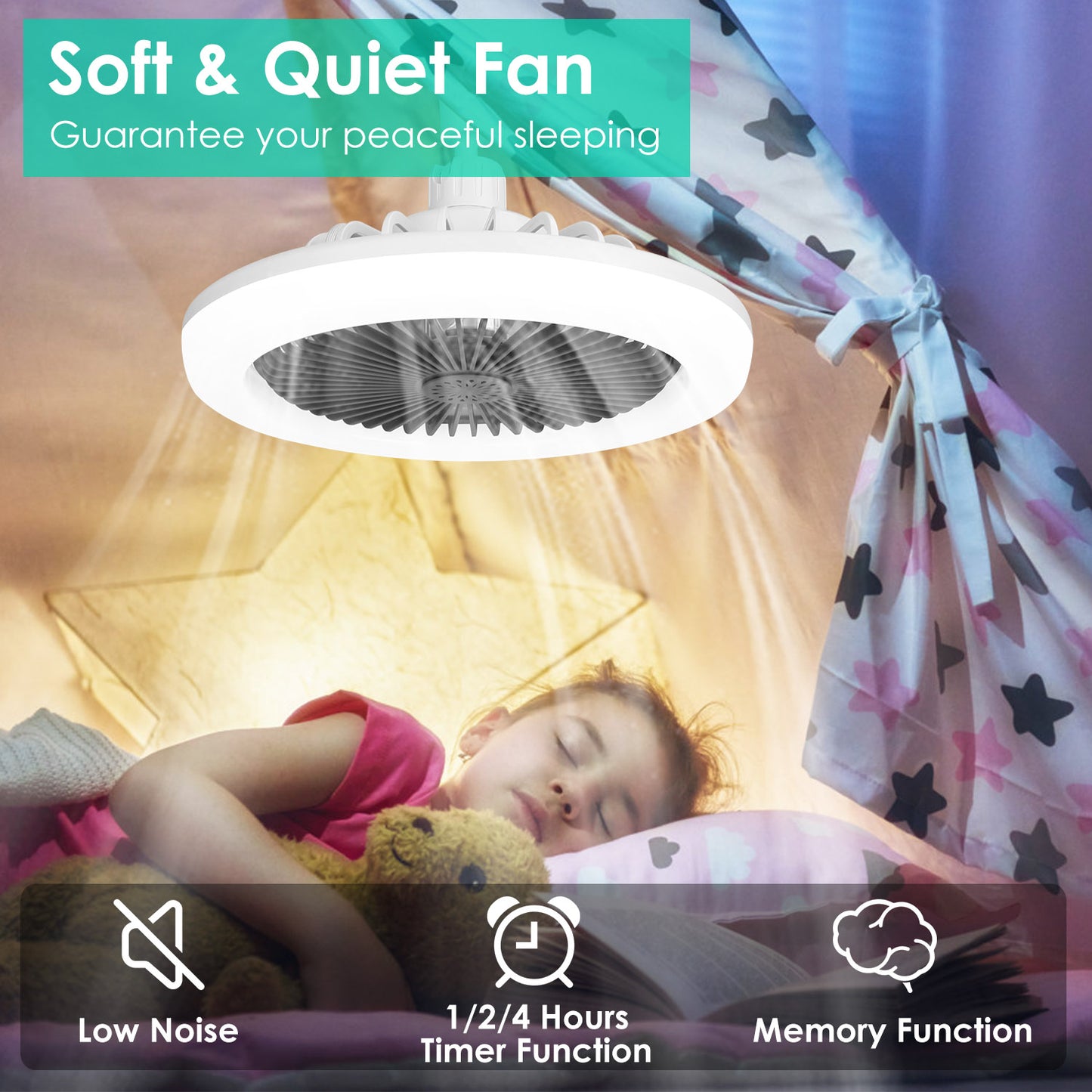 LED Ceiling Fan with Dimmable Lights Remote Control 9.44in E27 Socket