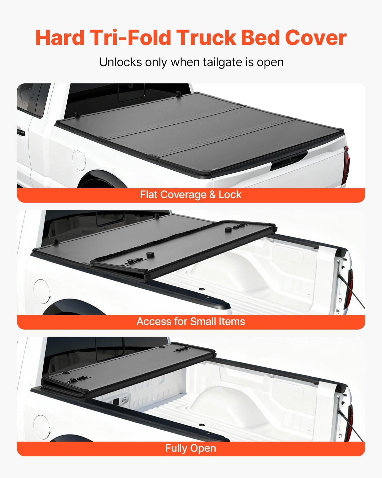 Hard Tri-Fold Truck Bed Tonneau Cover for Ford F150 2015-2025 - Waterproof & Heavy-Duty
