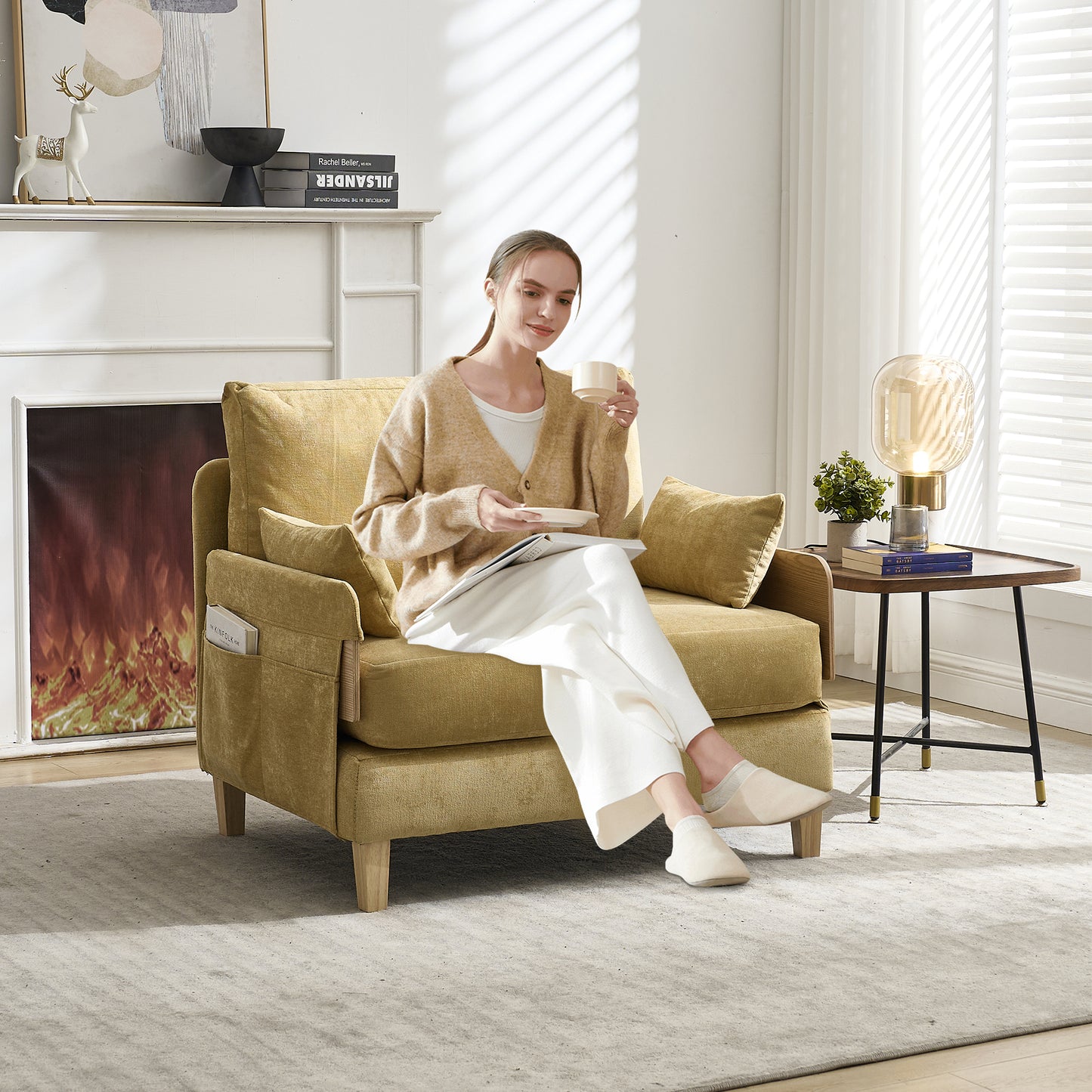 Foldable Sofa Bed Recliner - 3-in-1 Convertible Sleeper, Mustard Yellow