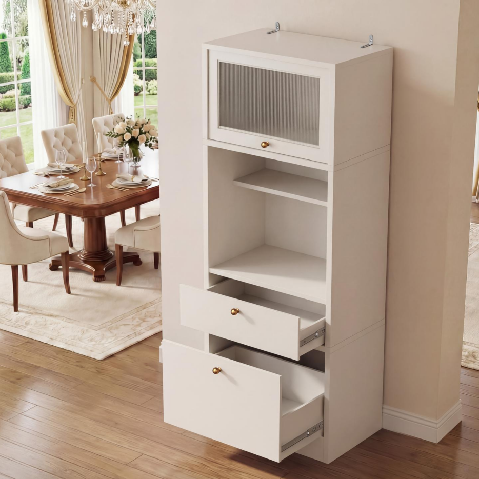 Tall Pantry Cabinet - 71 Inch Freestanding Storage with Adjustable Shelves and Drawer, Warm White
