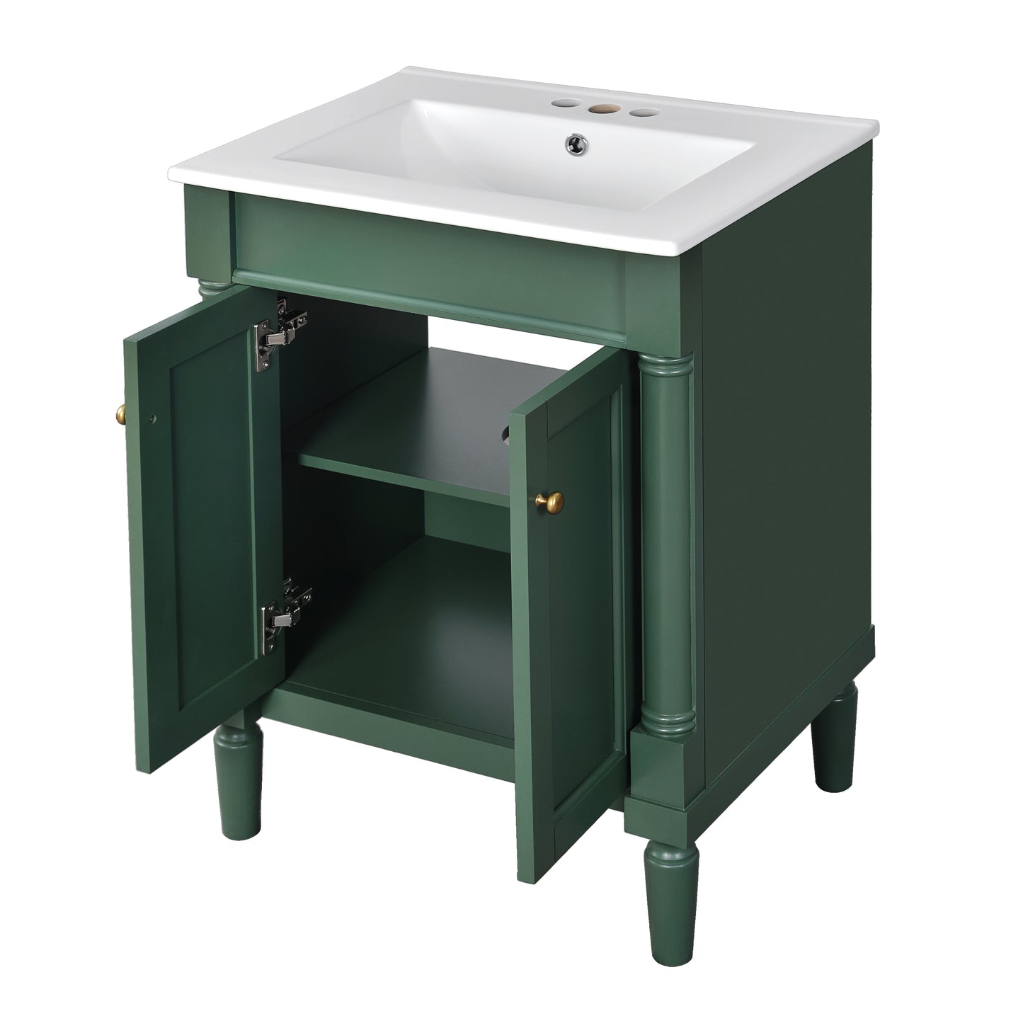 24-Inch Green Bathroom Vanity with Ceramic Sink & Storage