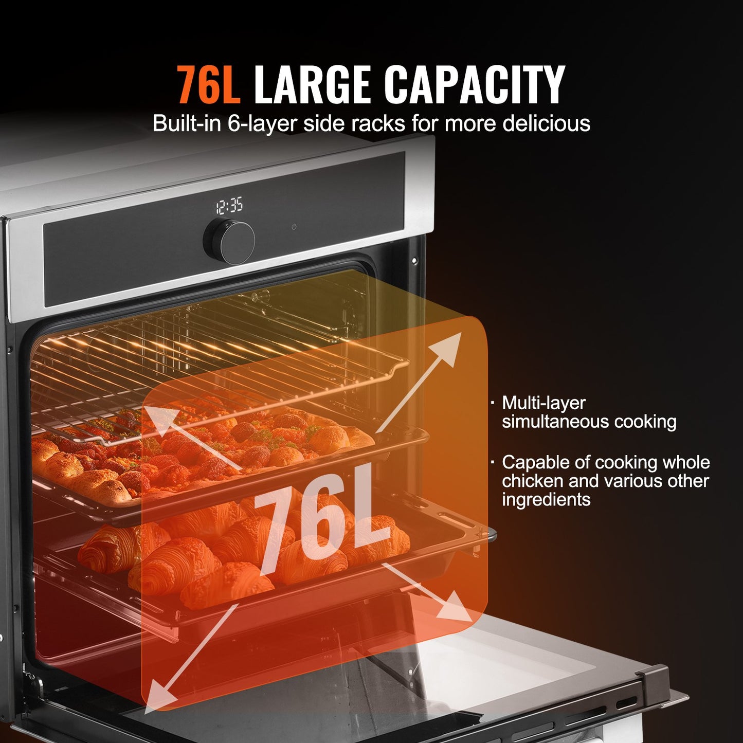 24-Inch Electric Built-in Wall Oven with 16 Functions - Black