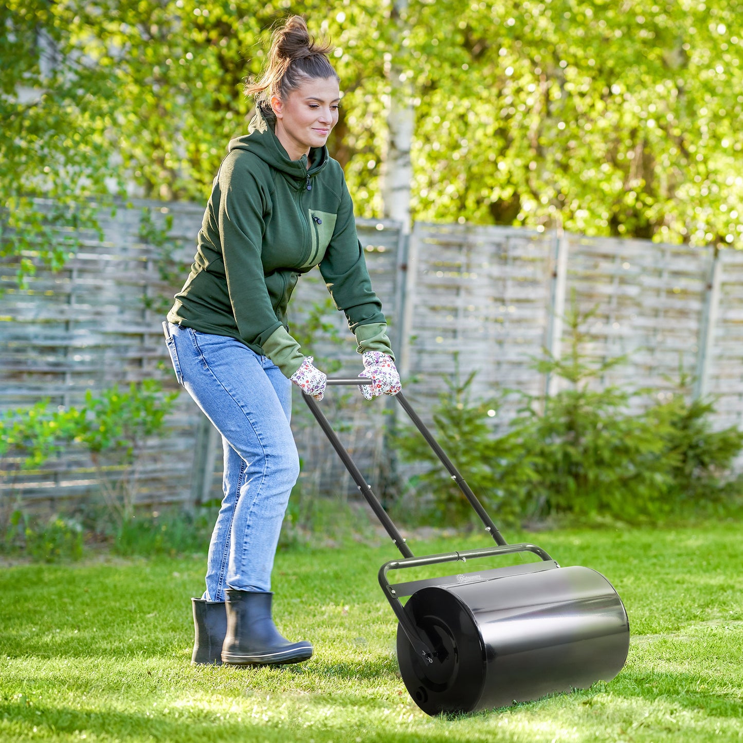 20-Inch Tow Behind Lawn Roller Filled With Water or Sand for Flattening Sod, Black