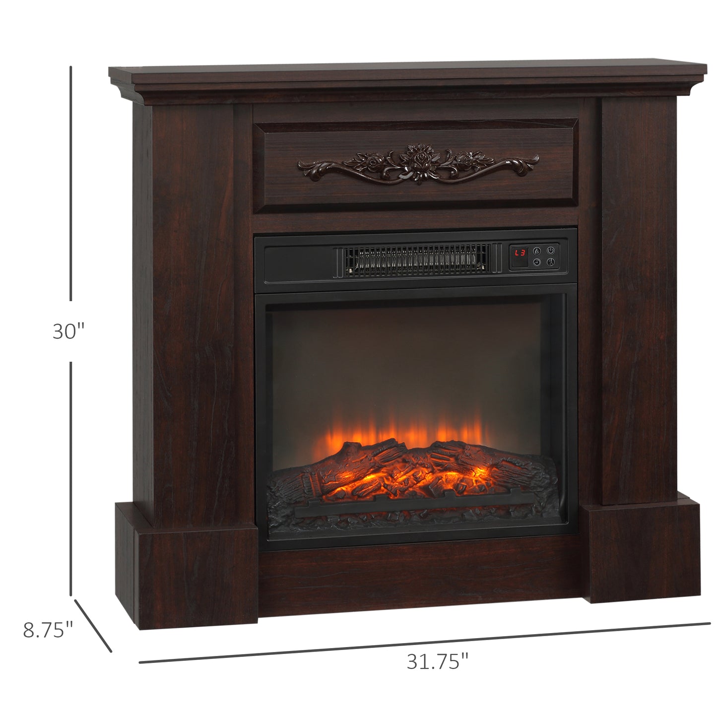 Electric Fireplace with Mantel - Adjustable Flame & Heating for Home