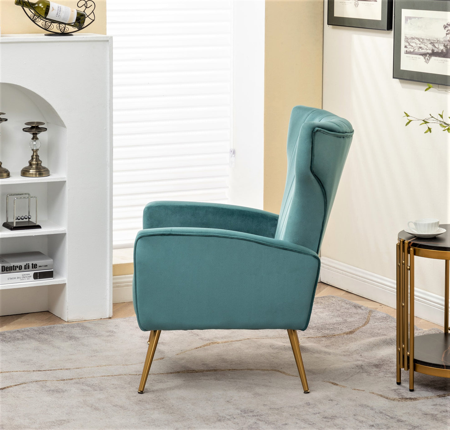 Velvet Accent Chair With Metal Legs, Modern Upholstered Armchair,