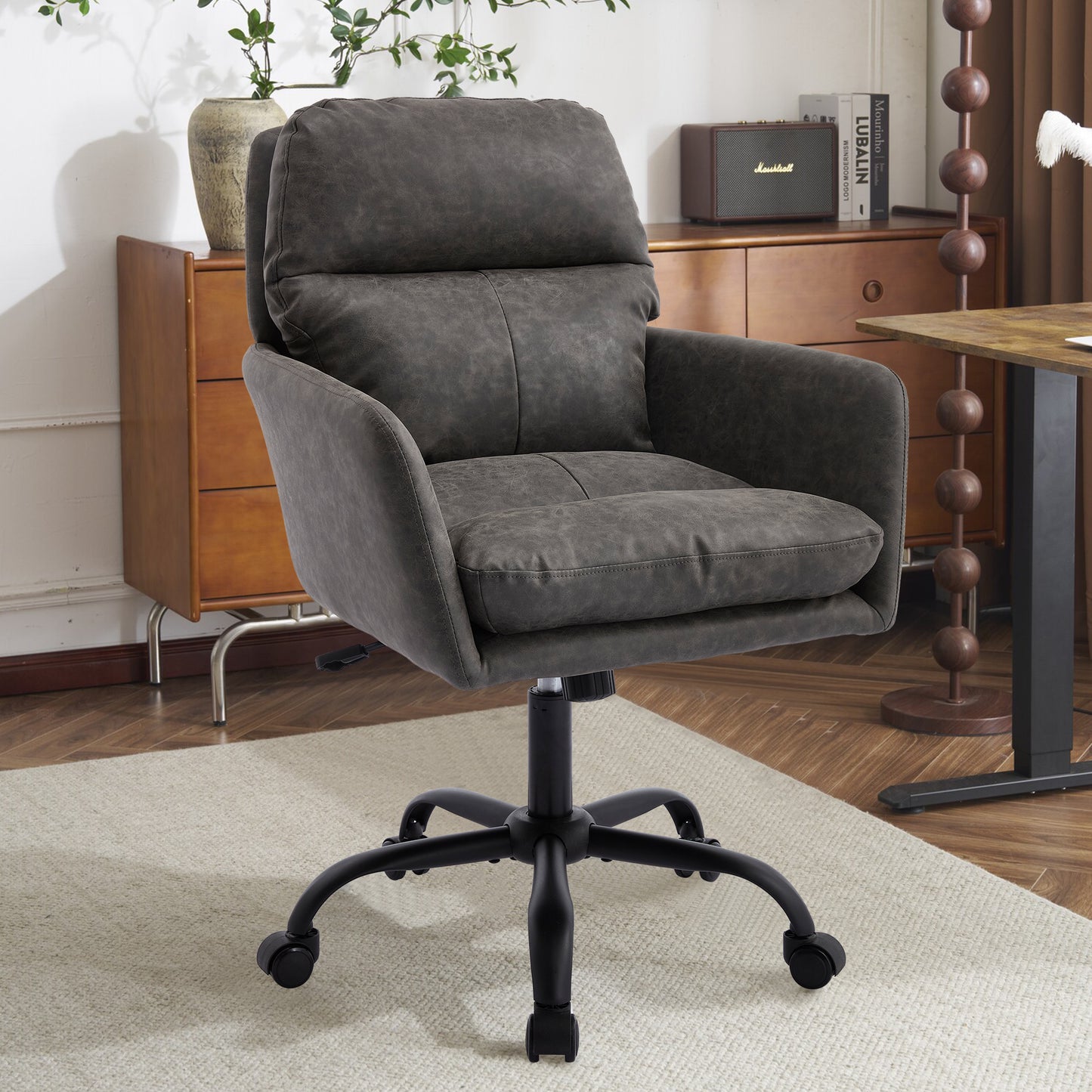 Adjustable PU Leather Office Chair - Gray