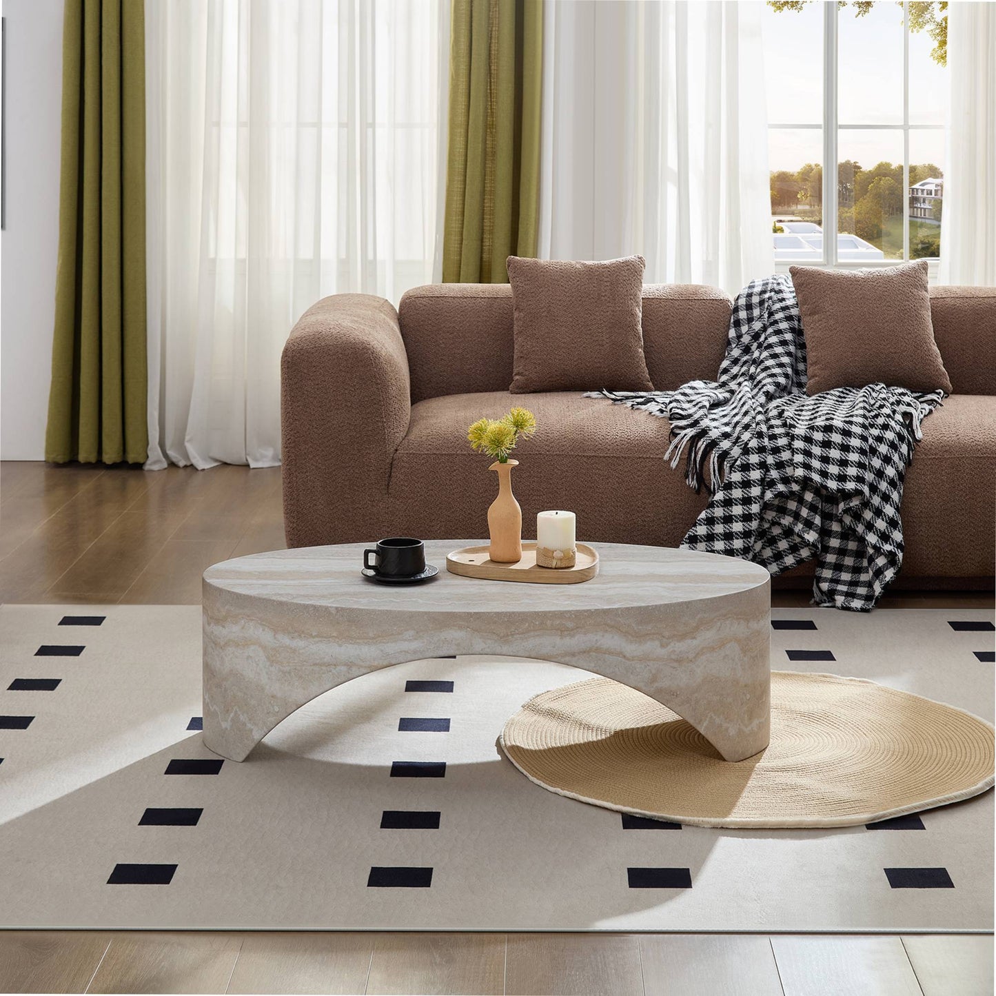 The Oval Natural Marble Coffee Table Side In Living Room