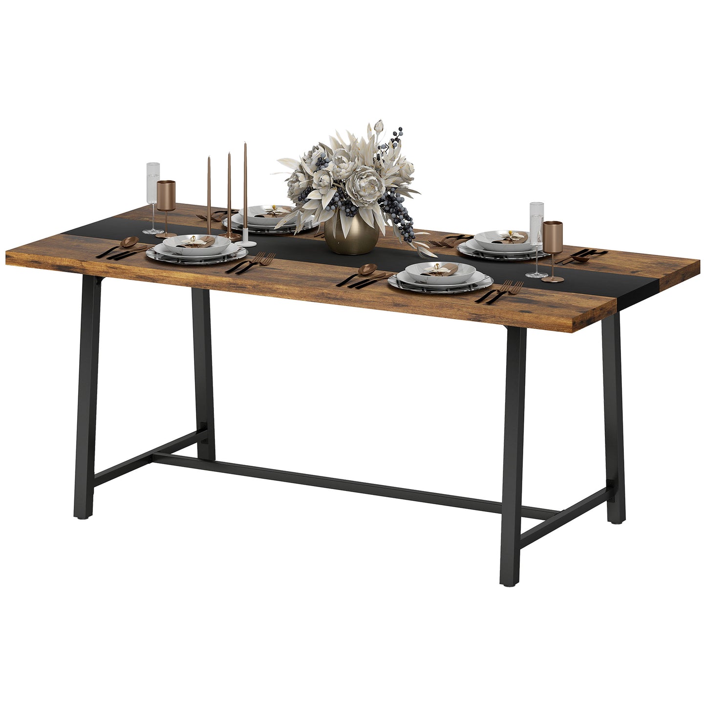 Industrial Kitchen Dining Table for 8 - 70.9" Brown MDF Top