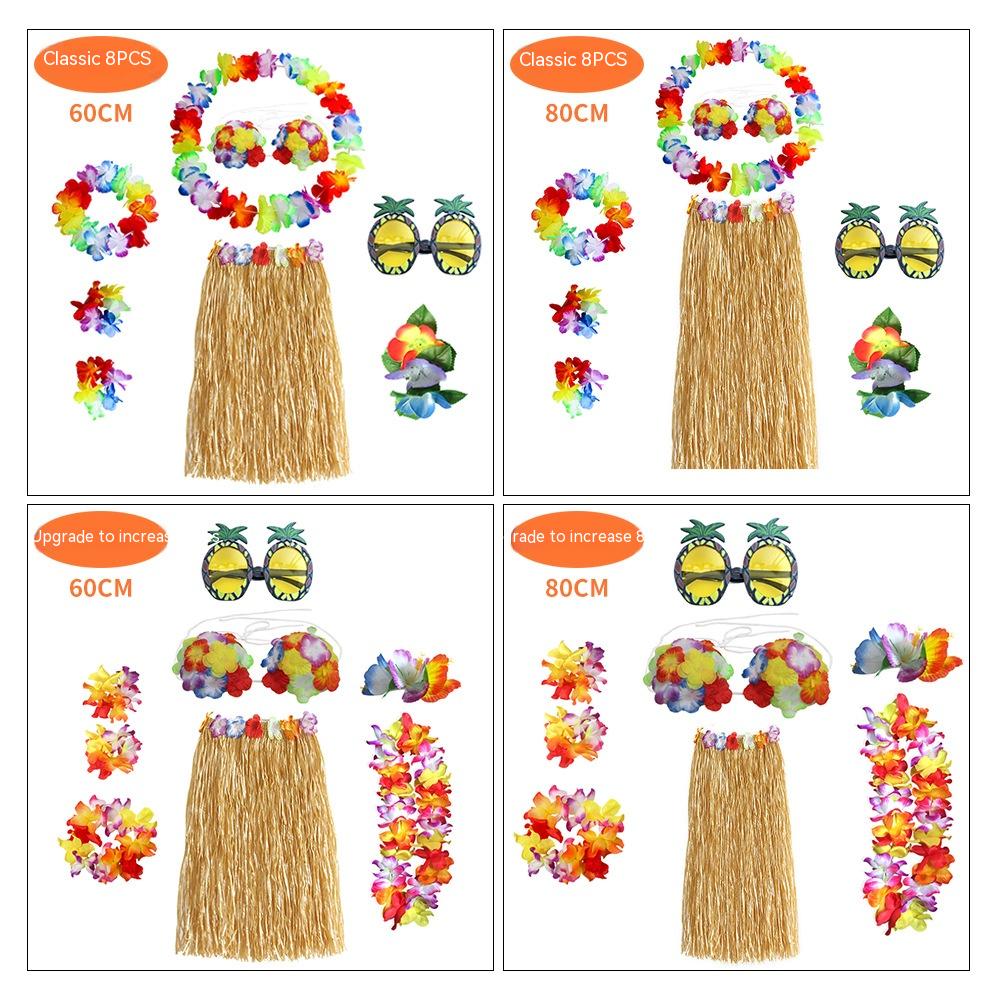 Adult Grass Skirt Set 8-Piece Party Costume for Festive Occasions