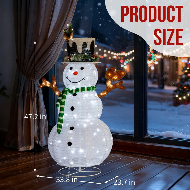 4ft White LED Snowman with Squirrel - Christmas Decoration