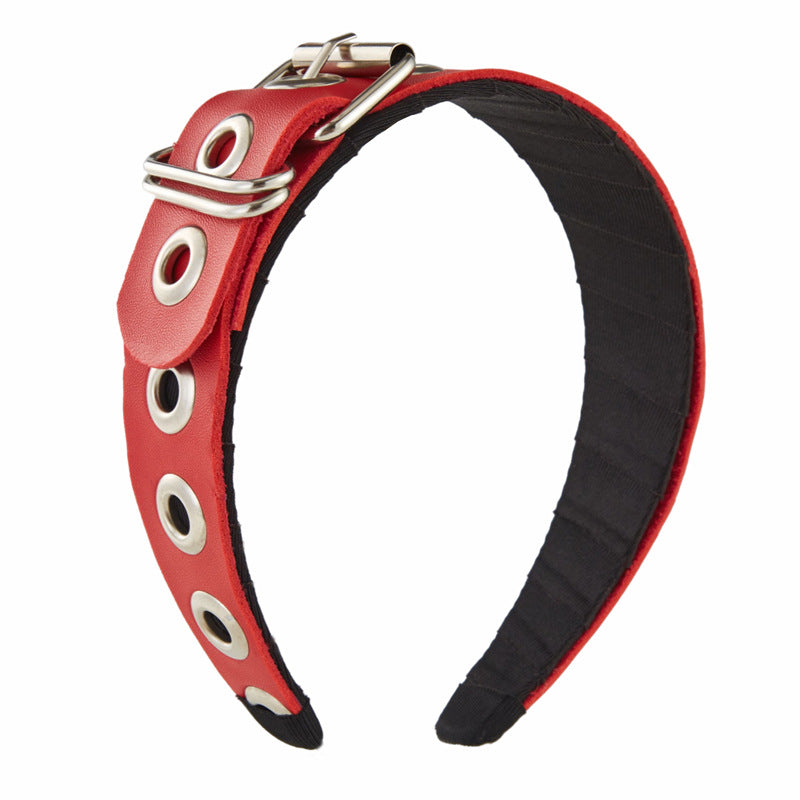 Punk Handcrafted PU Leather Headband with Goth Hardware