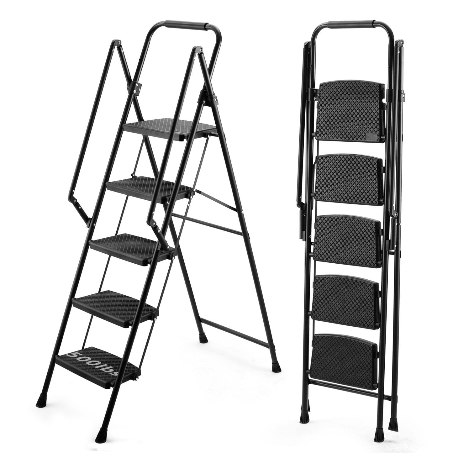 5-Step Folding Metal and Plastic Stepladder with Anti-Slip Pedals – Lightweight Indoor Outdoor