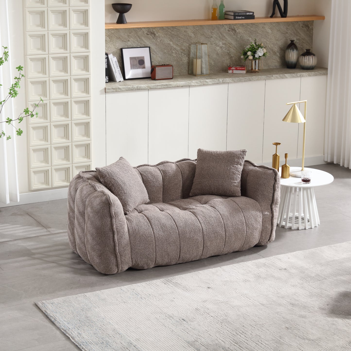 Comfortable Brown Beanbag Chair for Two - Chenille Foam Sofa