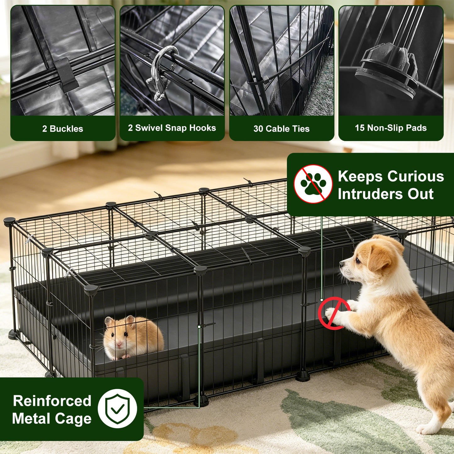 Large Modular Small Animal Cage with Waterproof Floor Mat - DIY Pet Enclosure for Guinea Pigs, Rabbits, Chickens, Hamsters