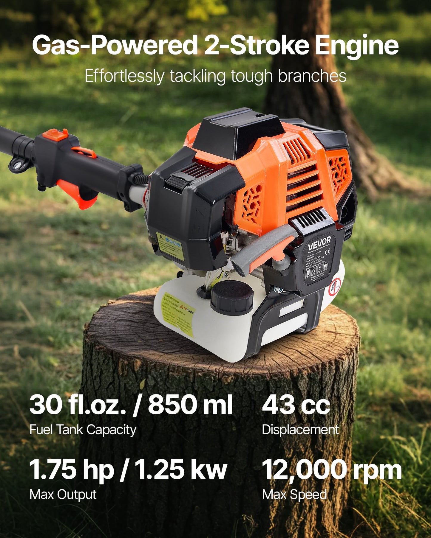 Gas Pole Saw 43CC 2-Stroke Gasoline Tree Trimmer Extendable 10-Inch Bar