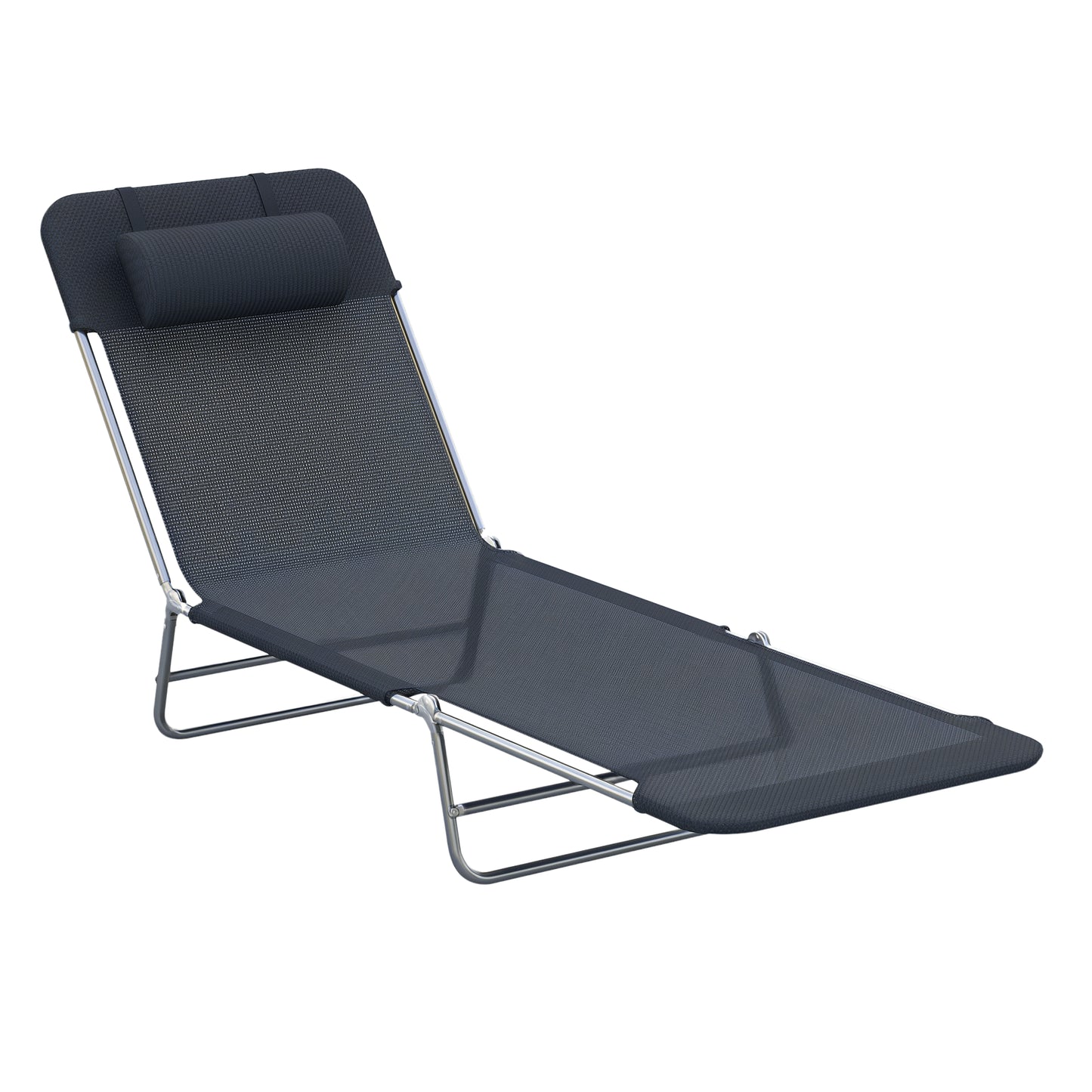 Folding Chaise Lounge Chair - Outdoor Reclining Pool Chair with Pillow, Black