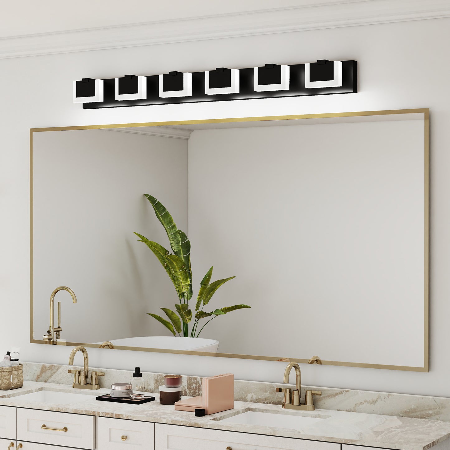 Modern 6-Light Matte Black Vanity Light Fixture for Bathroom