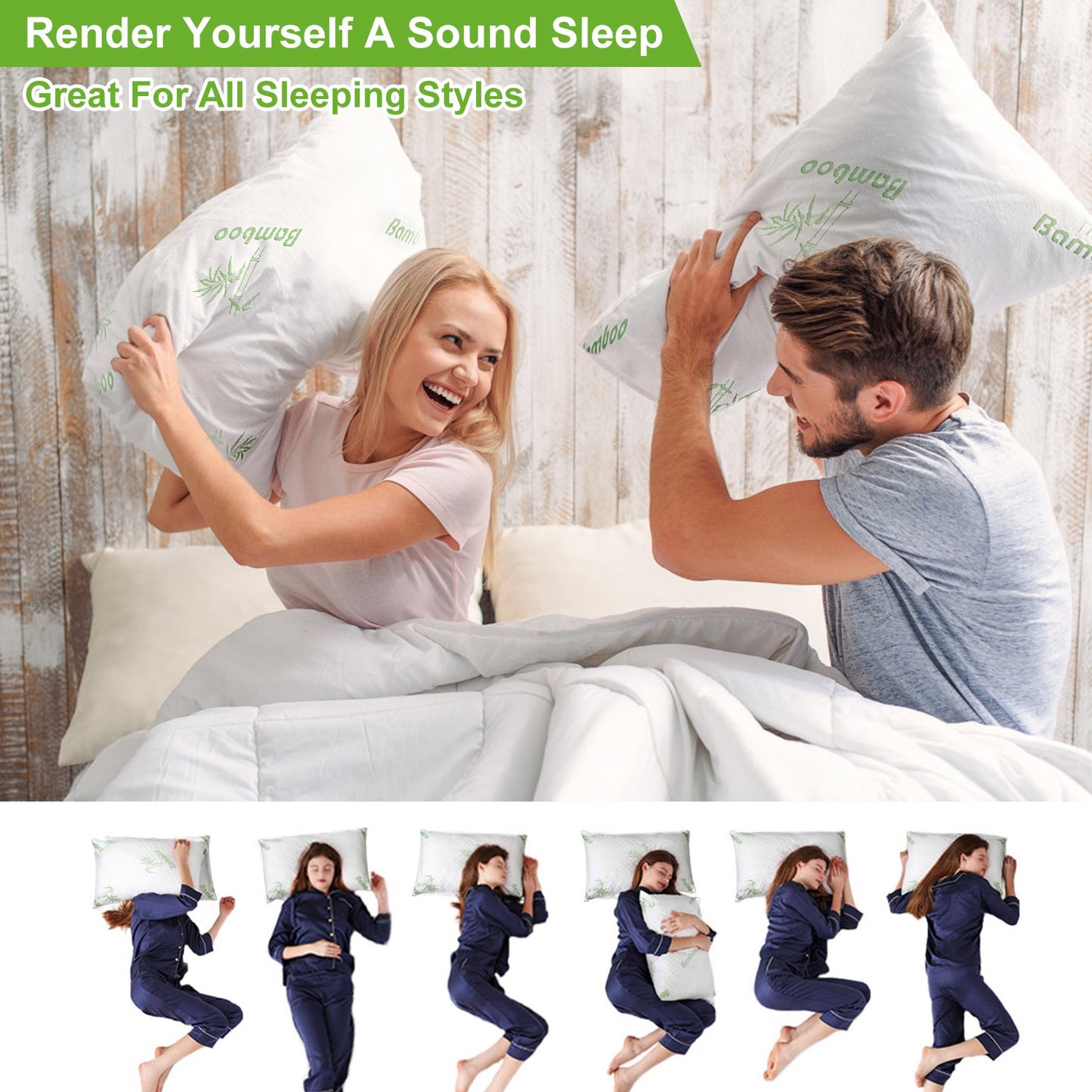Bamboo Memory Foam Pillow with Washable Cover - White