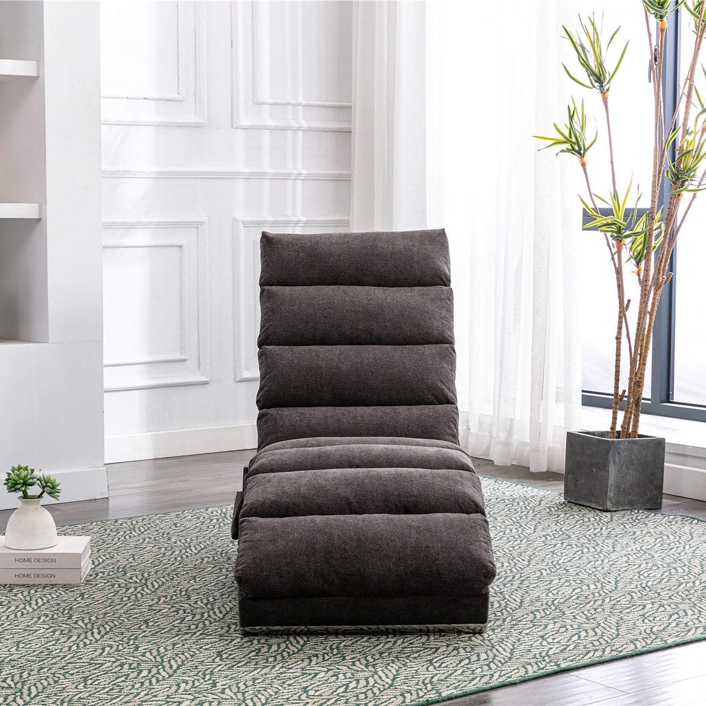 Luxury Upholstered Chaise Lounge Chair with Vibration - Dark Gray
