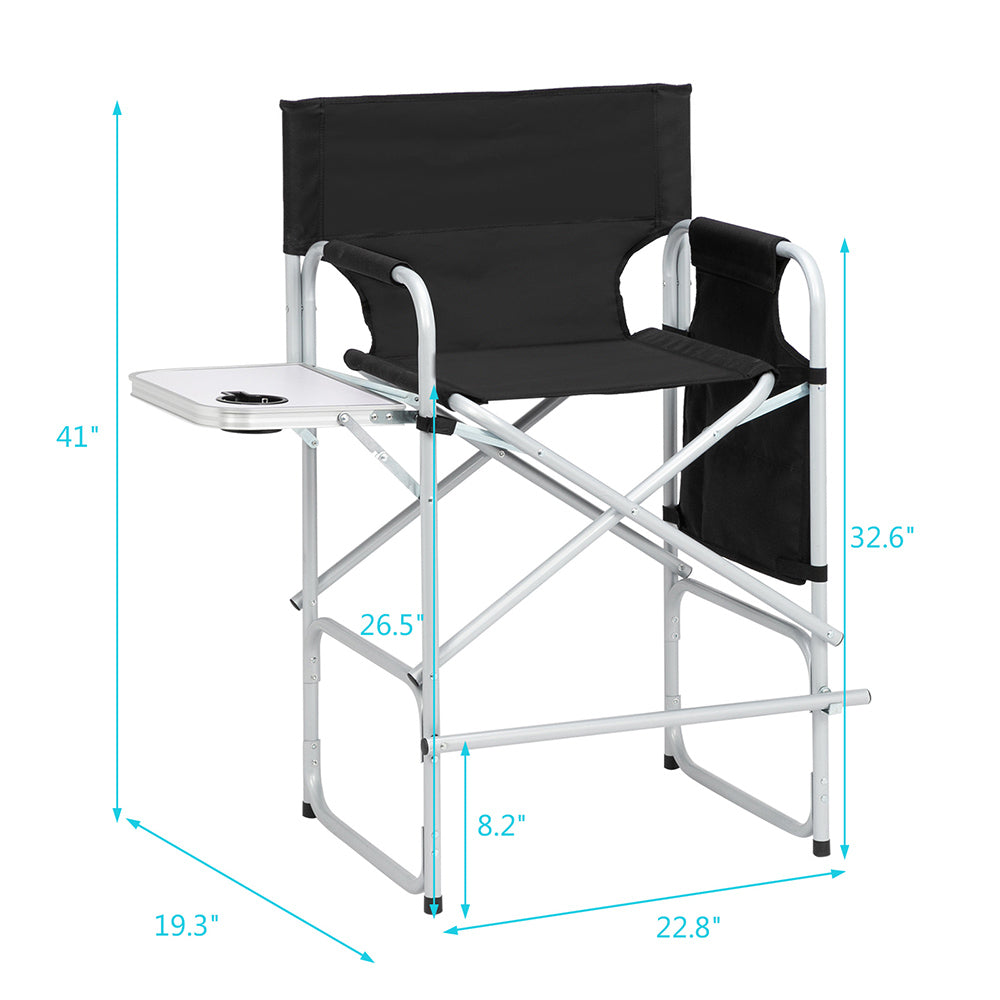 Folding Director's Chair with Footrest and Storage - Black