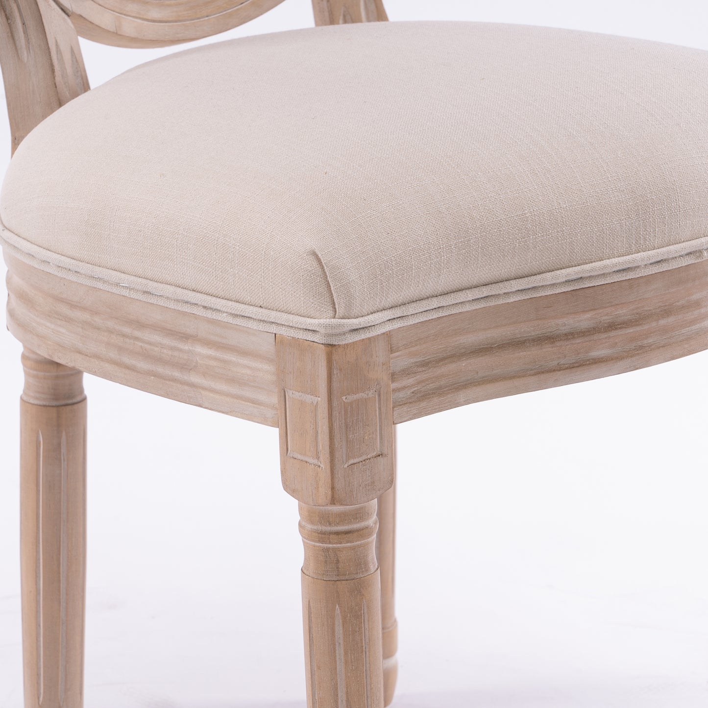 French Country Dining Chairs - Set of 2 Beige Wooden Frame